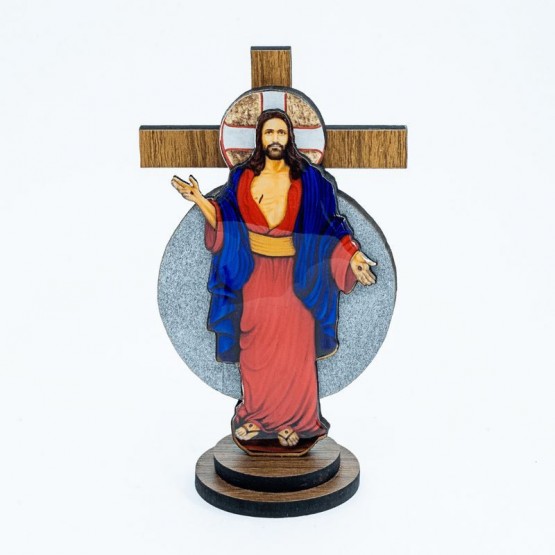 CRUCIFIXO 3D MADEIRA JESUS DAS SANTAS CHAGAS 9CM