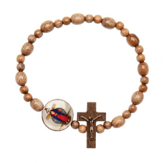 PULSEIRA DEZENA EM MADEIRA JESUS DAS SANTAS CHAGAS 8MM