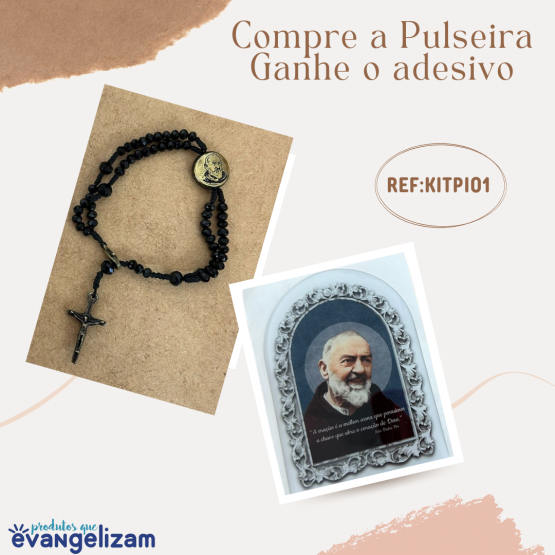 PULSEIRA TERÇO CRISTAL SÃO PIO E ADESIVO