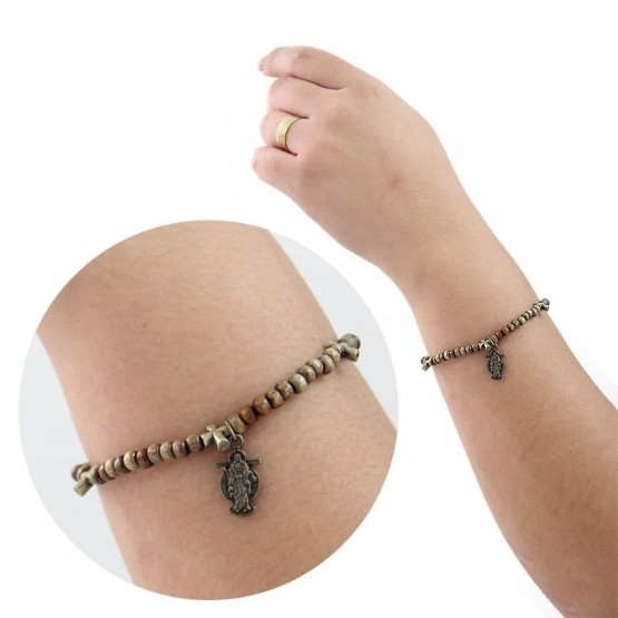 PULSEIRA TERÇO MADEIRA JESUS DAS SANTAS CHAGAS 4MM