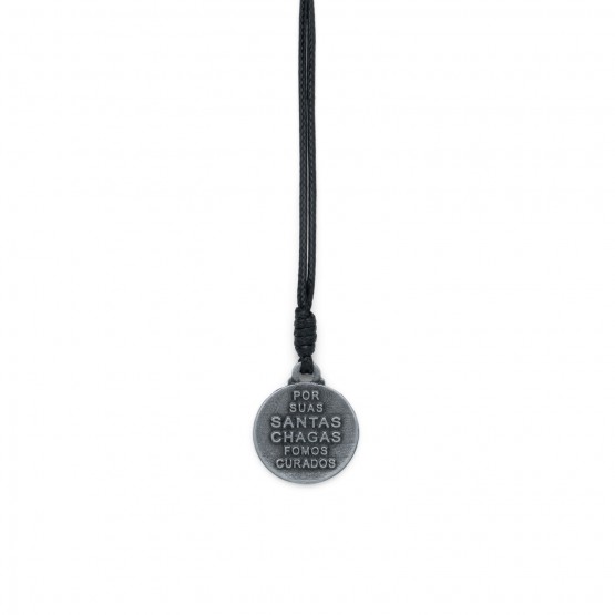 CORDÃO MEDALHA JESUS DAS SANTAS CHAGAS COR PRATA VELHA