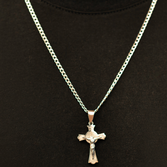 COLAR CRUCIFIXO SÃO BENTO - AÇO INOXIDÁVEL 