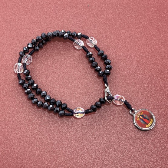PULSEIRA -TERÇO JESUS DAS SANTAS CHAGAS - CONTAS AZUL CRISTAL
