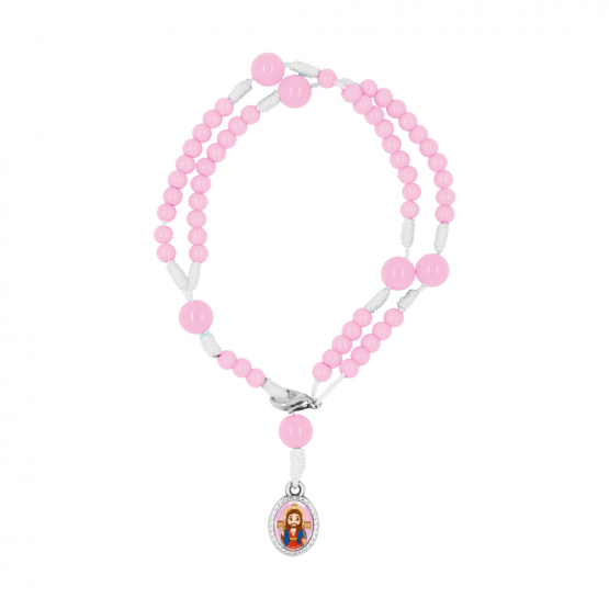 PULSEIRA - TERÇO ROSA - JESUS DAS SANTAS CHAGAS BABY