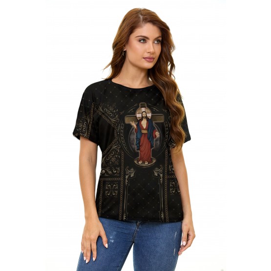 CAMISETA MANGA JAPONESA - JESUS DAS SANTAS CHAGAS - PRETA - G3