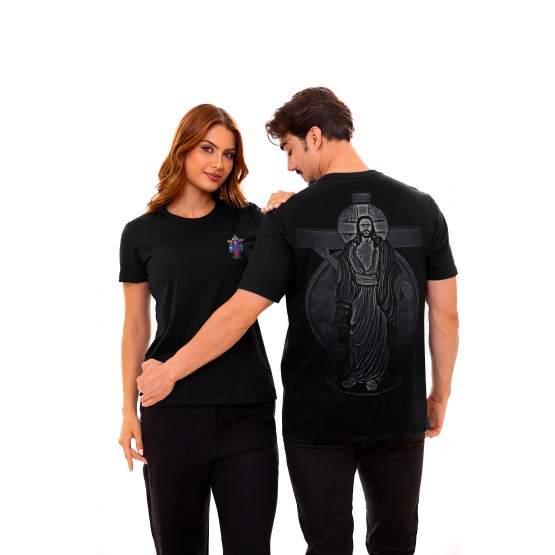 CAMISETA UNISSEX AZUL- JESUS DAS SANTAS CHAGAS - PRETA - PP