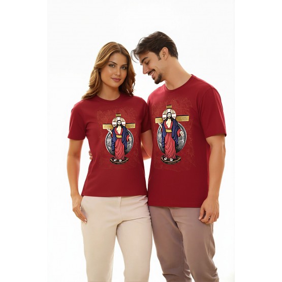 CAMISETA UNISSEX AZUL- JESUS DAS SANTAS CHAGAS - VERMELHA - M