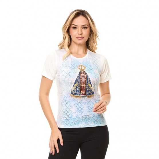 BABY LOOK N.S APARECIDA BRANCA - GG  (COM APLICAÇÃO DE PEDRAS)