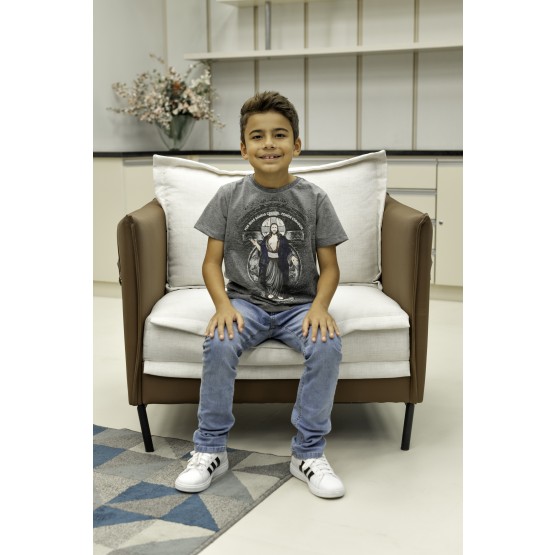 CAMISETA CINZA MESCLA - JESUS DAS SANTAS CHAGAS - INFANTIL - 6