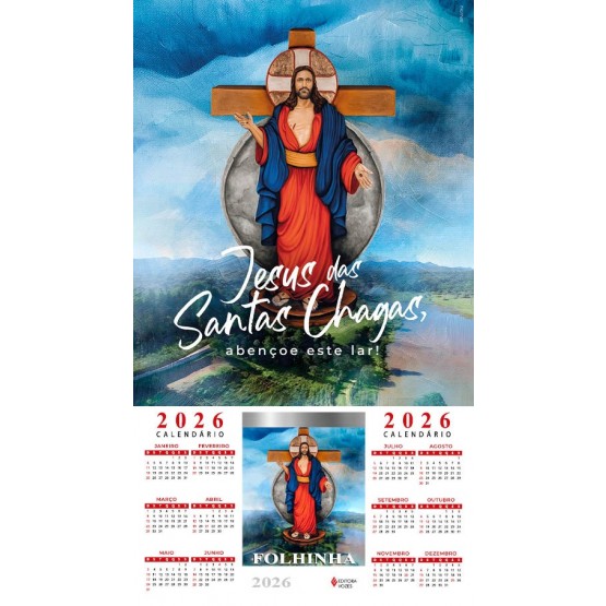 CALENDÁRIO 2026 - JESUS DAS SANTAS CHAGAS - BLOCO FOLHINHA