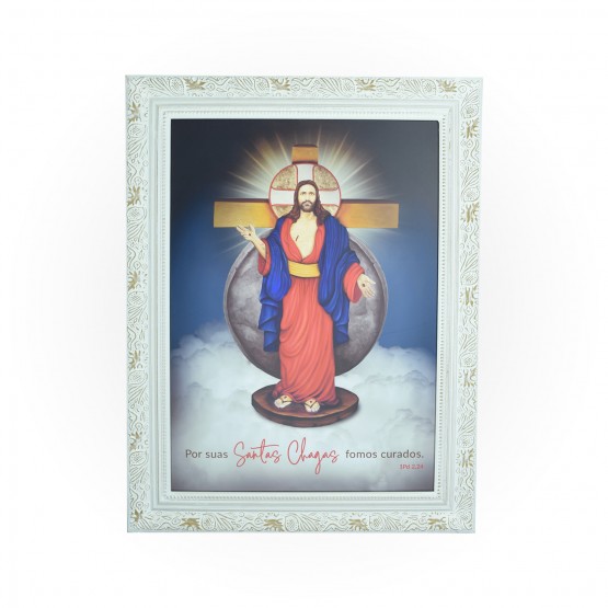 QUADRO DE PAREDE JESUS  DAS SANTAS CHAGAS 50X70