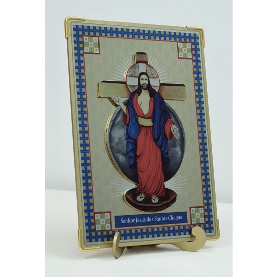 QUADRO METALIZADO JESUS DAS SANTAS CHAGAS 22 cm x 16 cm