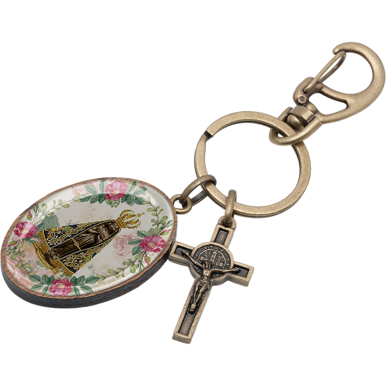 CHAVEIRO NOSSA SENHORA APARECIDA - CRUZ COM MEDALHA DE SÃO BENTO