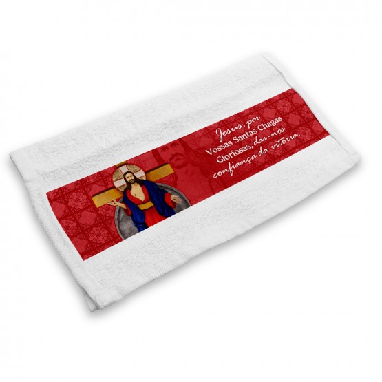 TOALHA DE ROSTO JESUS DAS  SANTAS CHAGAS ARABESCO 