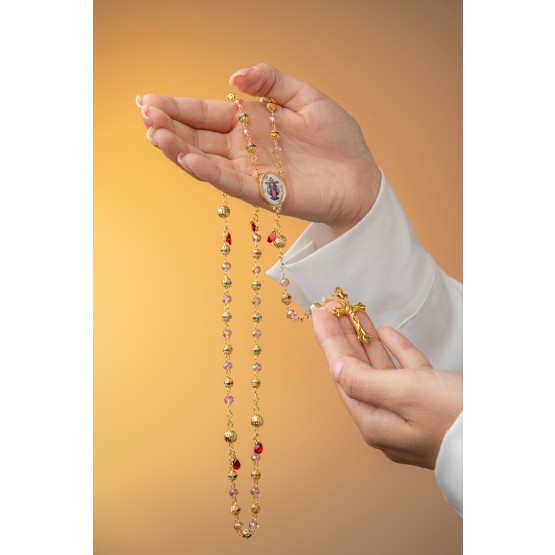 TERÇO PREMIUM CRISTAL - JESUS DAS SANTAS CHAGAS - COM STRASS