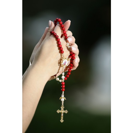 TERÇO JESUS DAS SANTAS CHAGAS - VERMELHO