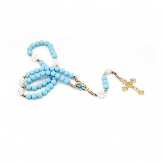 TERÇO NOSSA SENHORA DAS GRAÇAS -  AZUL CONTAS EMBORRACHADAs