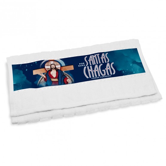 TOALHA DE ROSTO JESUS DAS SANTAS CHAGAS AZUL