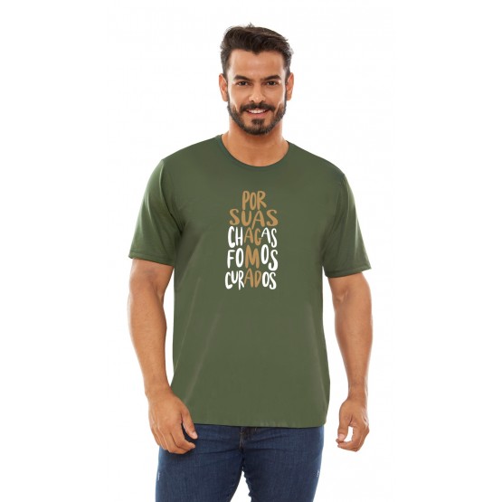 CAMISETA UNISSEX - JESUS DAS SANTAS CHAGAS - VERDE MILITAR - GG