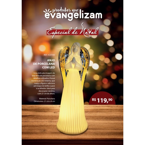 ANJO DE PORCELANA COM LED 21 cm