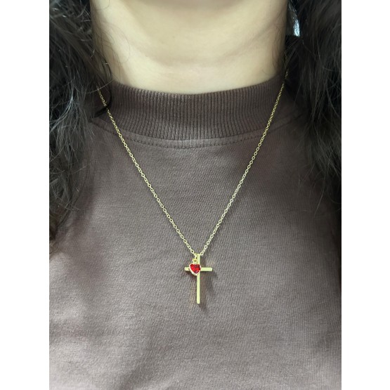 COLAR CRUZ COM CORAÇÃO - SEMIJOIA