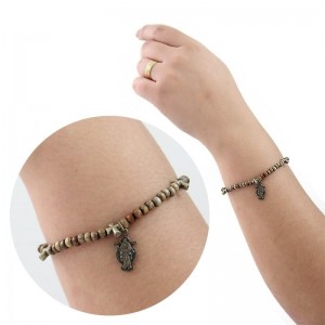 PULSEIRA TERÇO MADEIRA JESUS DAS SANTAS CHAGAS 4MM