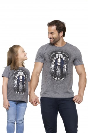 CAMISETA CINZA MESCLA - JESUS DAS SANTAS CHAGAS - GG