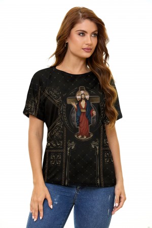 CAMISETA MANGA JAPONESA - JESUS DAS SANTAS CHAGAS - PRETA - GG