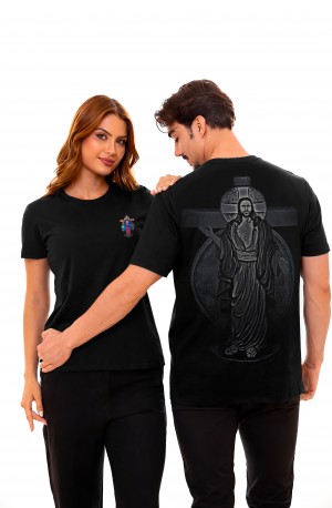 CAMISETA UNISSEX - JESUS DAS SANTAS CHAGAS - PRETA - G
