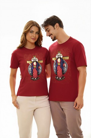 CAMISETA UNISSEX AZUL- JESUS DAS SANTAS CHAGAS - VERMELHA - GG
