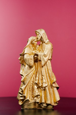 Natal Sagrada Família MDF Vela Vidro Dourado - 16 cm x 15 cm
