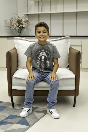 CAMISETA CINZA MESCLA - JESUS DAS SANTAS CHAGAS - INFANTIL - 12