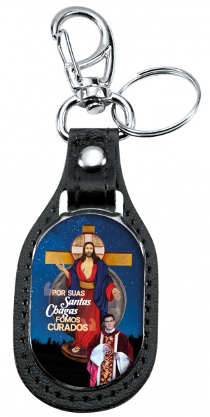 CHAVEIRO JESUS DAS SANTAS CHAGAS EM COURO ECOLÓGICO