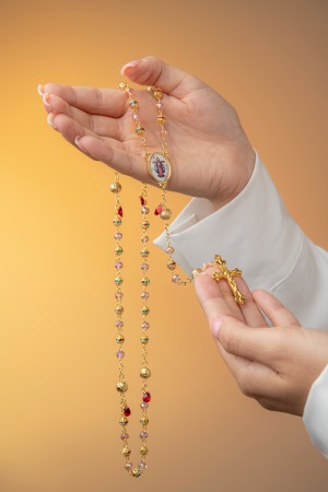 TERÇO PREMIUM CRISTAL - JESUS DAS SANTAS CHAGAS - COM STRASS