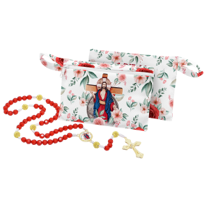 TERÇO JESUS DAS SANTAS CHAGAS COM BOLSINHA - VERMELHO
