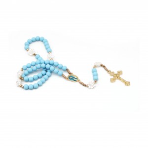 TERÇO NOSSA SENHORA DAS GRAÇAS -  AZUL CONTAS EMBORRACHADAs