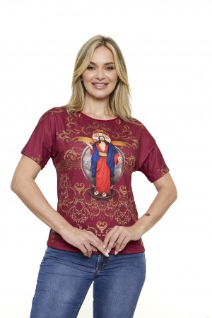 CAMISETA MANGA JAPONESA BORDÔ - JESUS DAS SANTAS CHAGAS - G