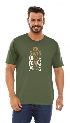 CAMISETA UNISSEX - JESUS DAS SANTAS CHAGAS - VERDE MILITAR - G