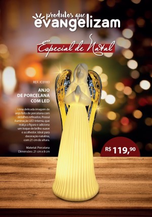 ANJO DE PORCELANA COM LED 21 cm