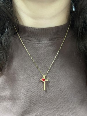 COLAR CRUZ COM CORAÇÃO - SEMIJOIA