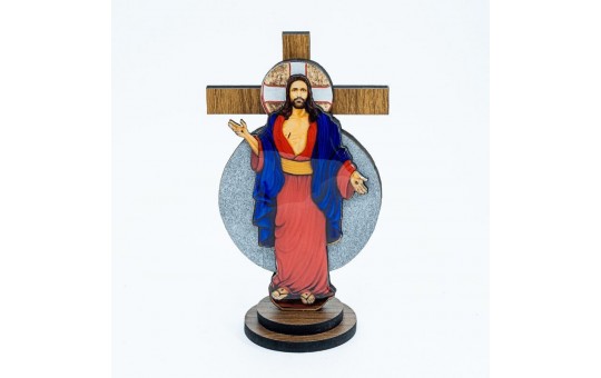 CRUCIFIXO 3D MADEIRA JESUS DAS SANTAS CHAGAS 9CM