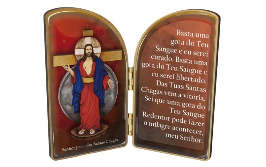 ORAÇÃO DE MESA JESUS DAS SANTAS CHAGAS VERMELHA 16CM