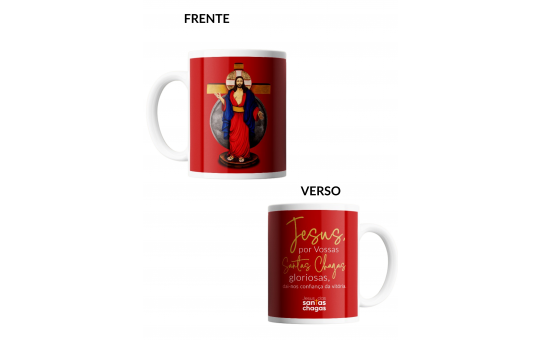 CANECA PORCELANA JESUS DAS SANTAS CHAGAS VERMELHA 