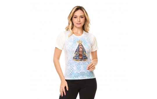 BABY LOOK N.S APARECIDA BRANCA - XG  (COM APLICAÇÃO DE PEDRAS)
