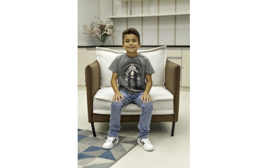 CAMISETA CINZA MESCLA - JESUS DAS SANTAS CHAGAS - INFANTIL - 6