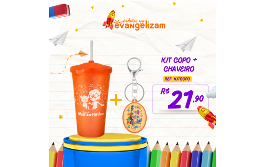 KIT COPO + CHAVEIRO TURMA DO MANZOTTINHO