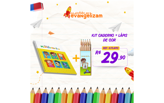 KIT CADERNO + LÁPIS DE COR 