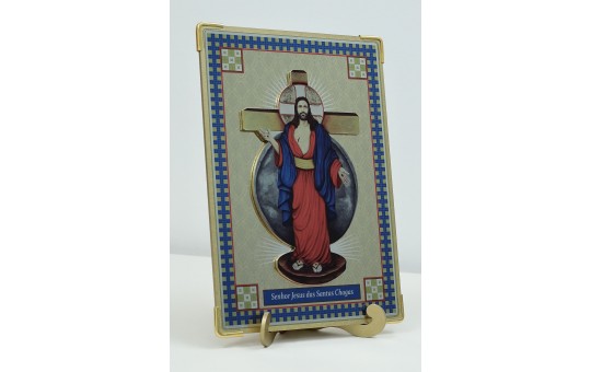QUADRO METALIZADO JESUS DAS SANTAS CHAGAS 22 cm x 16 cm