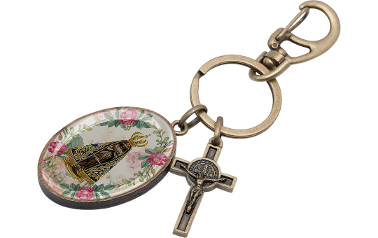 CHAVEIRO NOSSA SENHORA APARECIDA - CRUZ COM MEDALHA DE SÃO BENTO