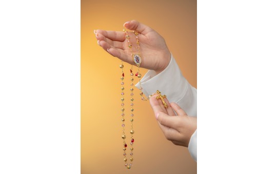 TERÇO PREMIUM CRISTAL - JESUS DAS SANTAS CHAGAS - COM STRASS